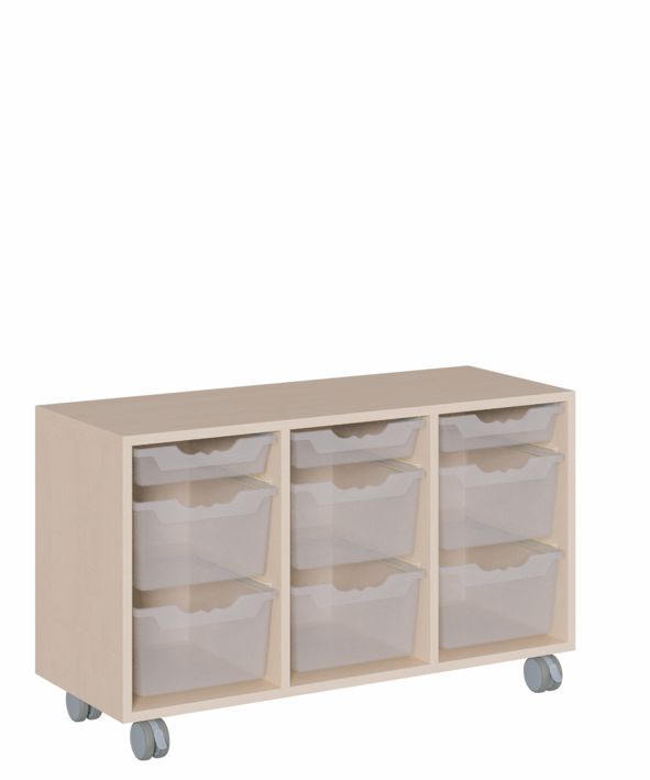 K Regal 105 x 62,5 cm, fahrbar, 9 ErgoTray Boxen M/L